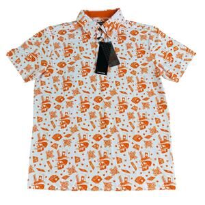 NWT DRUIDS  Blackjack White/ Orange Skull Polo Shirt Sz. Small